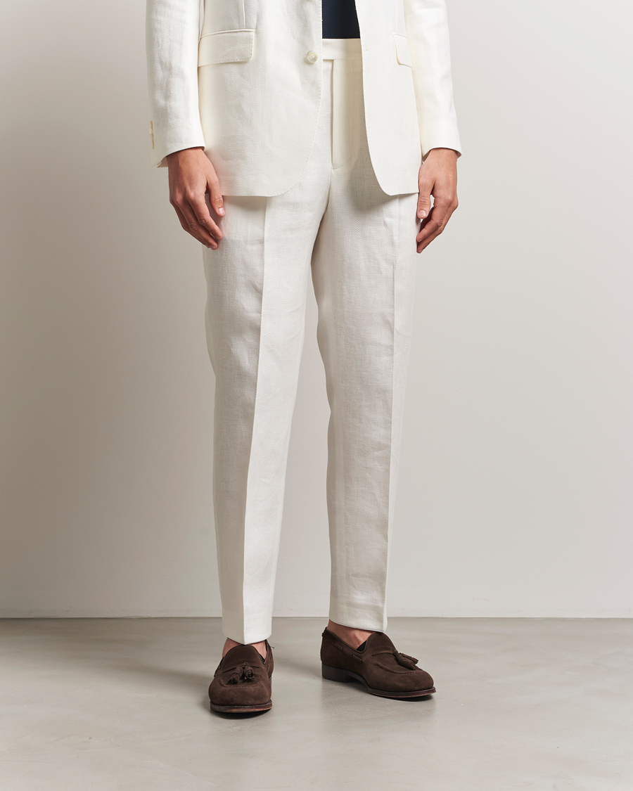 Herren | Hosen | Oscar Jacobson | Delon Diagonal Linen/Tencel Trousers White