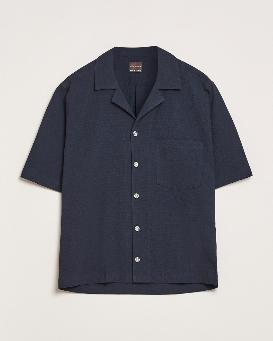 Herren | Hemden | Oscar Jacobson | Reg Fit Cuba Seersucker Shirt Navy