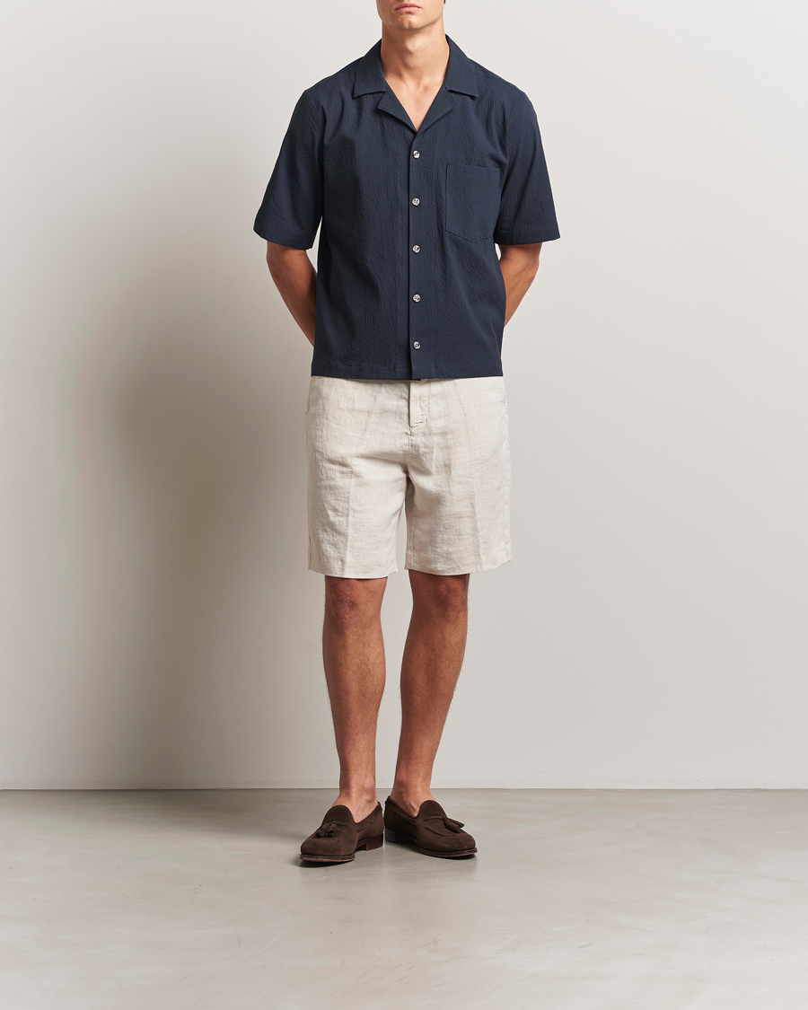 Herren | Hemden | Oscar Jacobson | Reg Fit Cuba Seersucker Shirt Navy