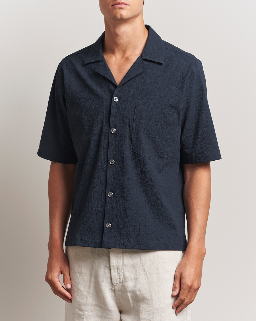 Herren | Hemden | Oscar Jacobson | Reg Fit Cuba Seersucker Shirt Navy