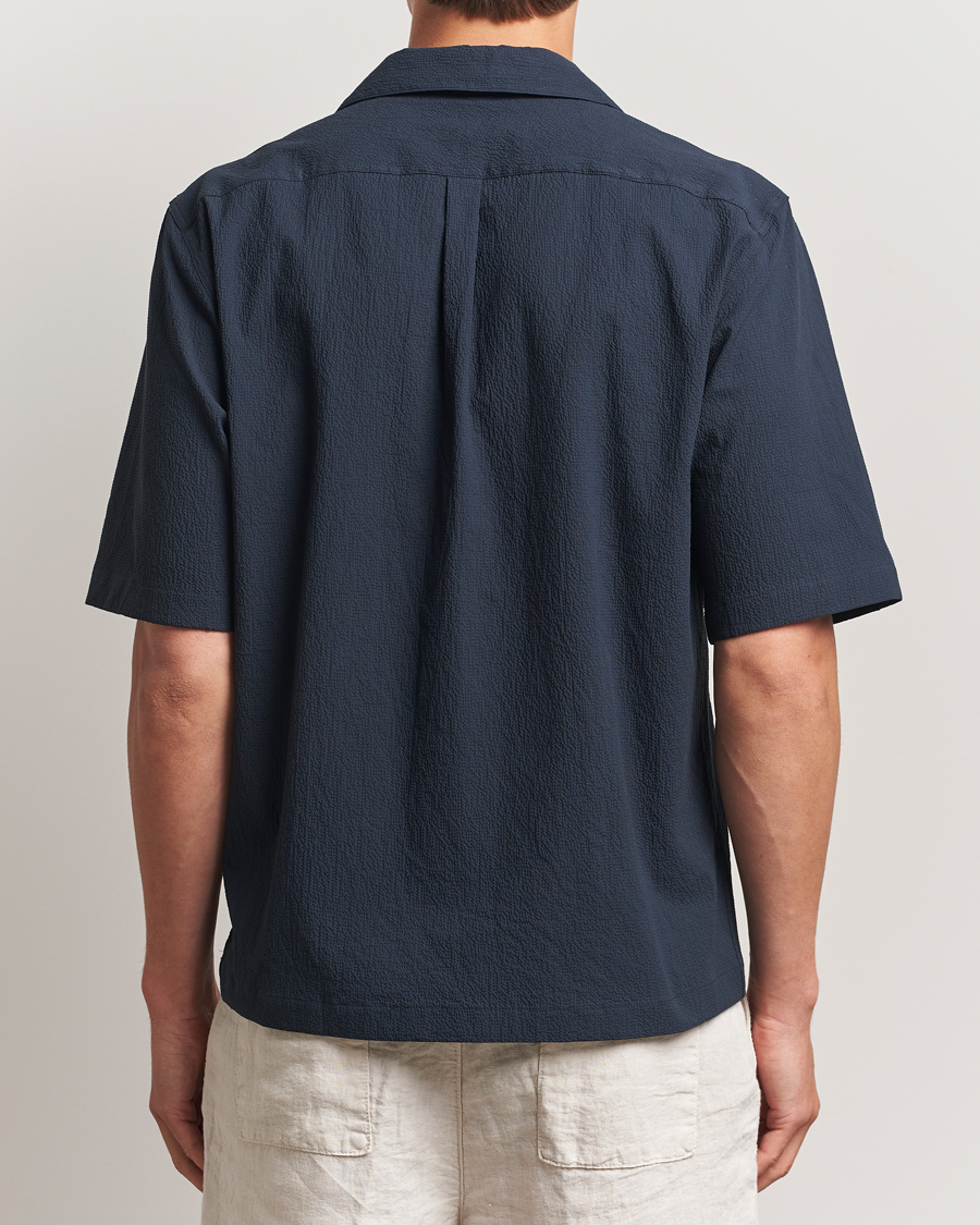 Herren | Hemden | Oscar Jacobson | Reg Fit Cuba Seersucker Shirt Navy