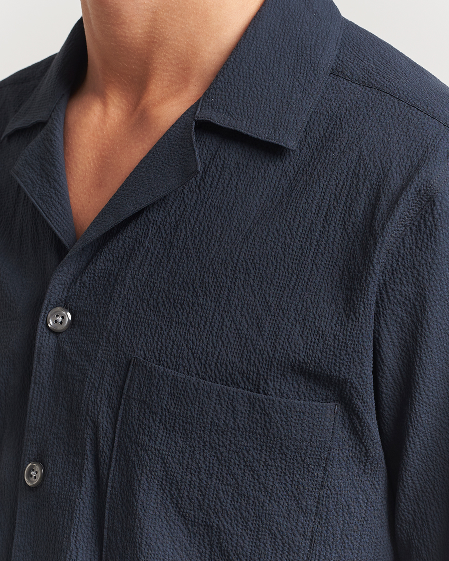 Herren | Hemden | Oscar Jacobson | Reg Fit Cuba Seersucker Shirt Navy