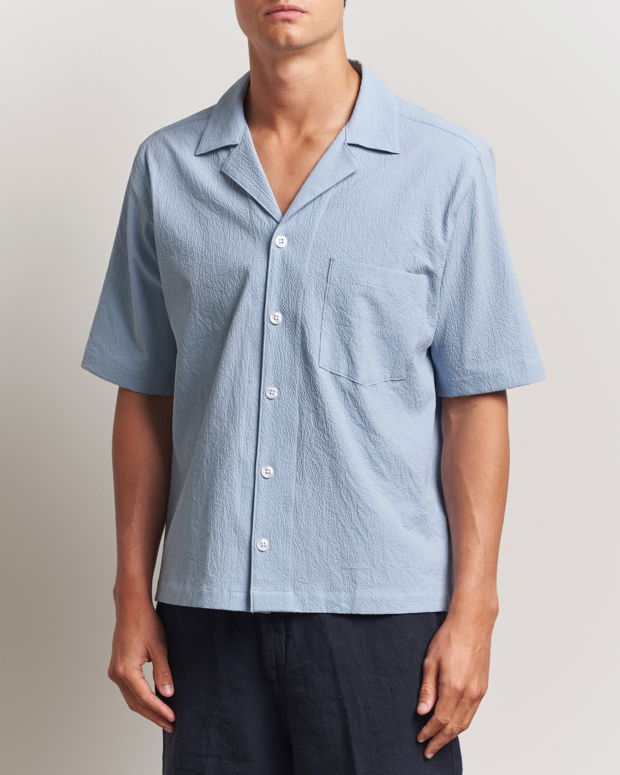 Herren | Hemden | Oscar Jacobson | Reg Fit Cuba Seersucker Shirt Light Blue