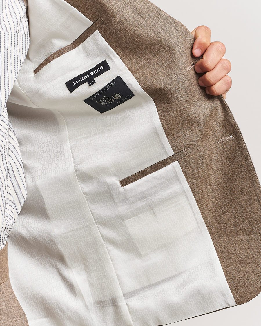 Herren | Sakkos | J.Lindeberg | Elton Unlined Super Linen Blazer Nutmeg