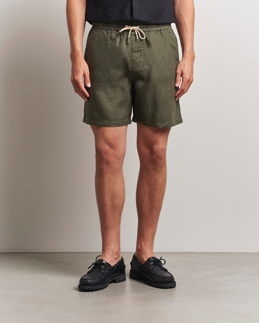 Herren | Shorts | NN07 | Gregor Linen Drawstring Shorts Croc Green