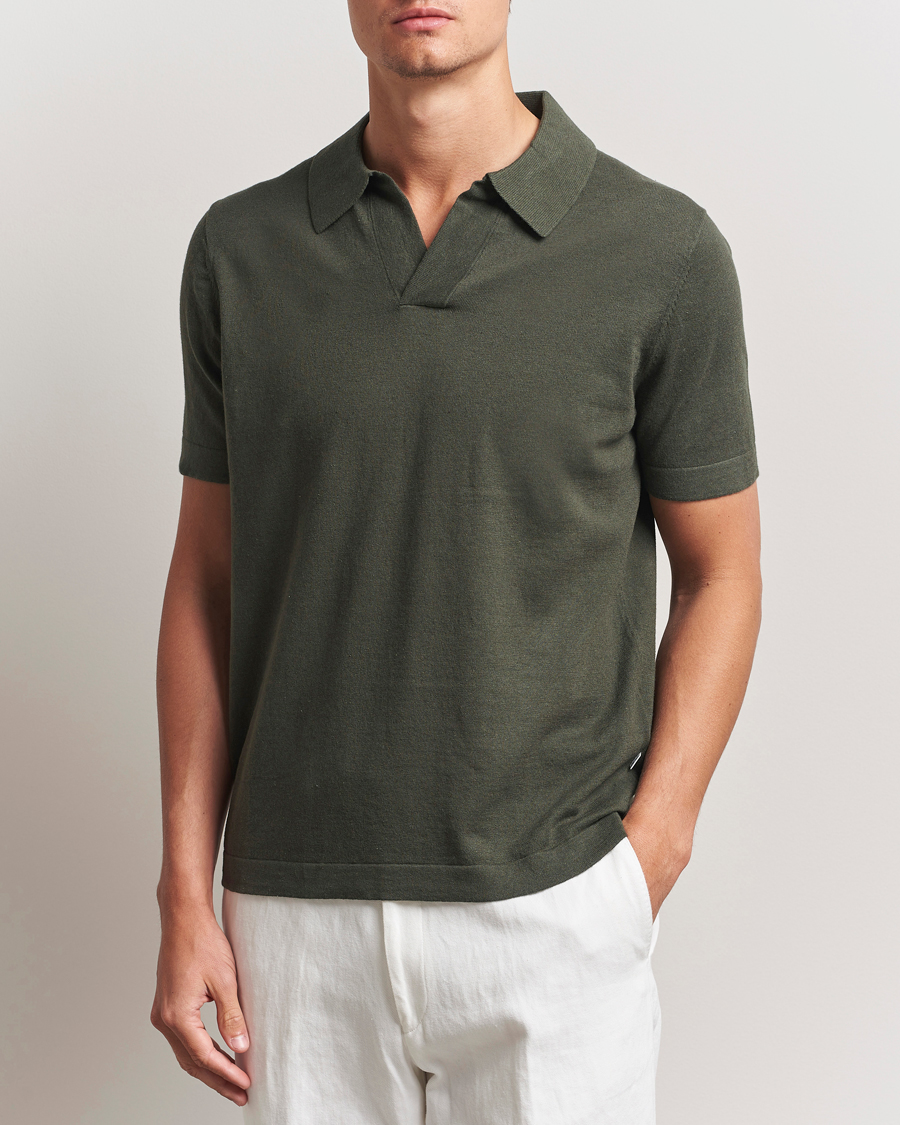 Herren | Poloshirts | NN07 | Ryan Cotton/Linen Polo Croc Green