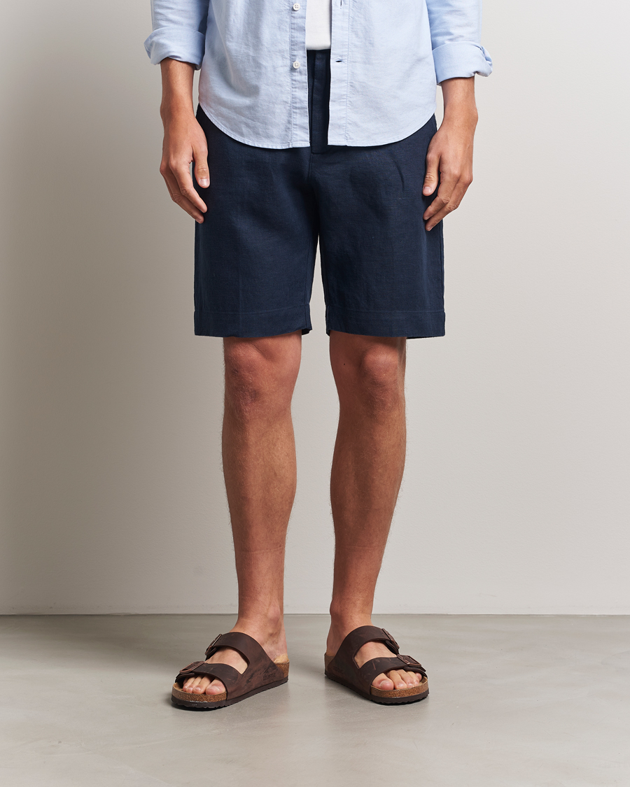 Herren | Shorts | NN07 | Billie Pleated Linen Drawstring Shorts Navy Blue
