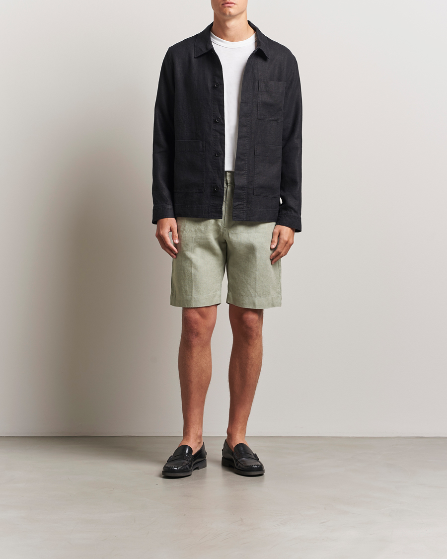 Herren | Shorts | NN07 | Billie Pleated Linen Drawstring Shorts Sage Green