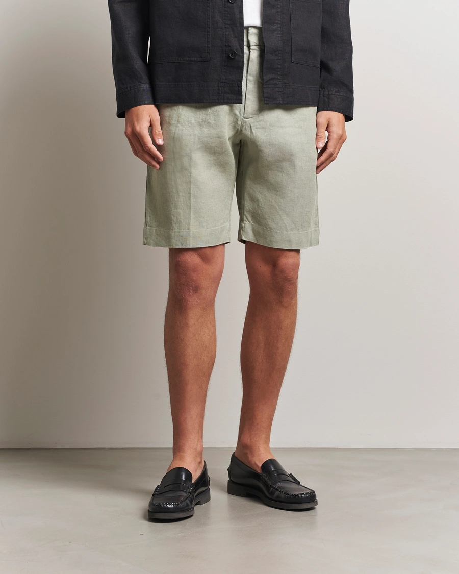 Herren | Shorts | NN07 | Billie Pleated Linen Drawstring Shorts Sage Green