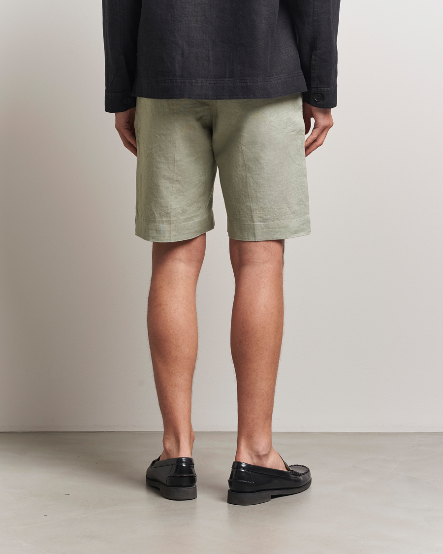 Herren | Shorts | NN07 | Billie Pleated Linen Drawstring Shorts Sage Green