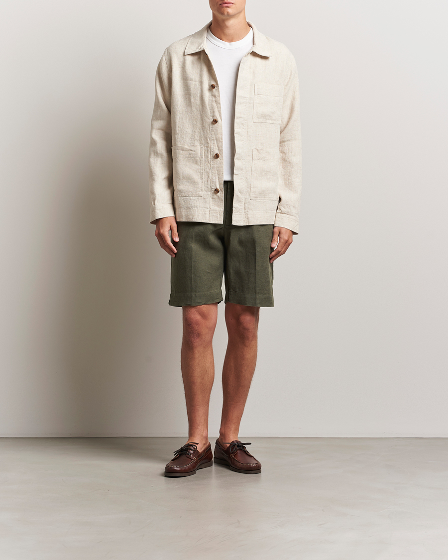 Herren | Shorts | NN07 | Billie Pleated Linen Drawstring Shorts Croc Green