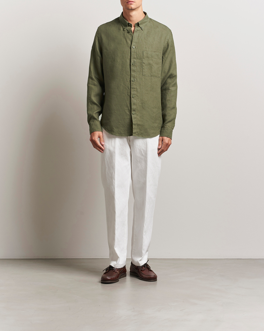Herren | Hemden | NN07 | Arne Linen Button Down Shirt Capers Green