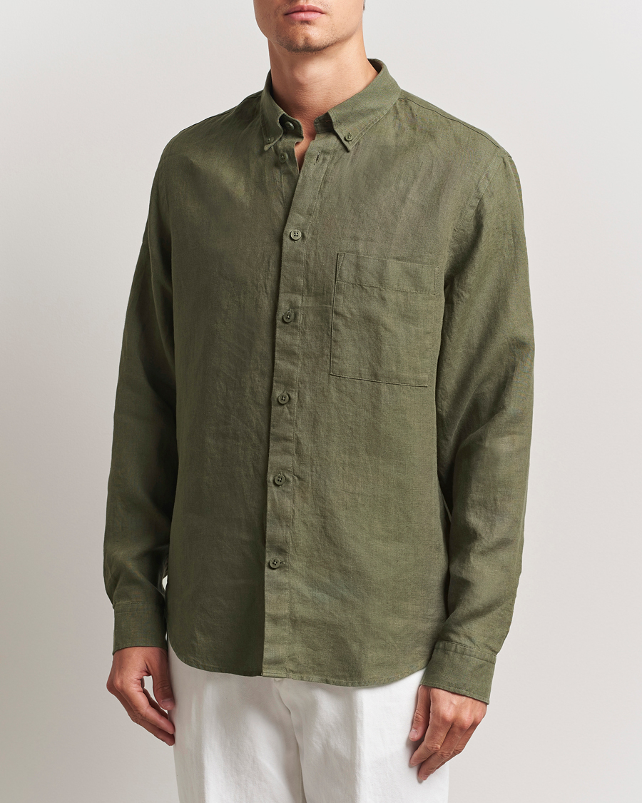 Herren | Hemden | NN07 | Arne Linen Button Down Shirt Capers Green