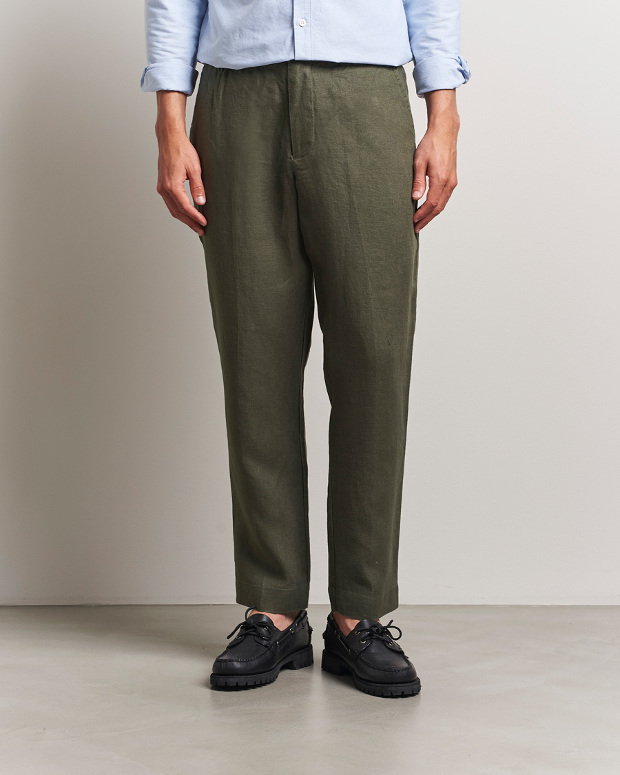 Herren | Hosen | NN07 | Billie Linen Drawstring Trousers Croc Green