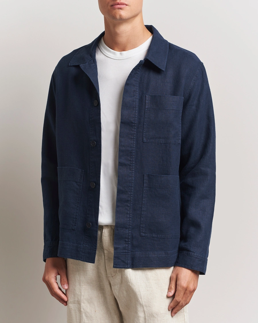Herren | Hemden | NN07 | Olav Linen Overshirt Navy Blue