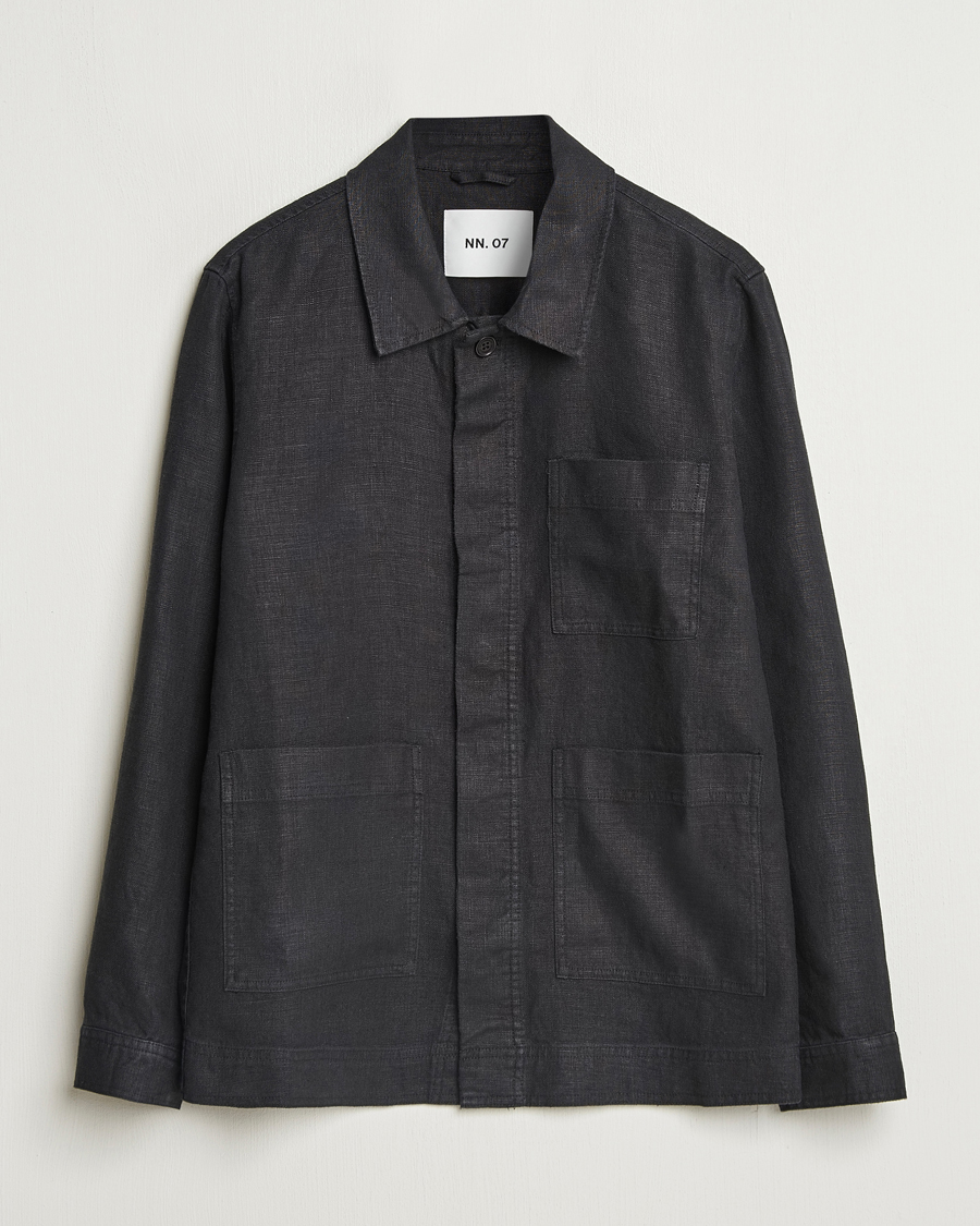 Herren | Hemden | NN07 | Olav Linen Overshirt Black