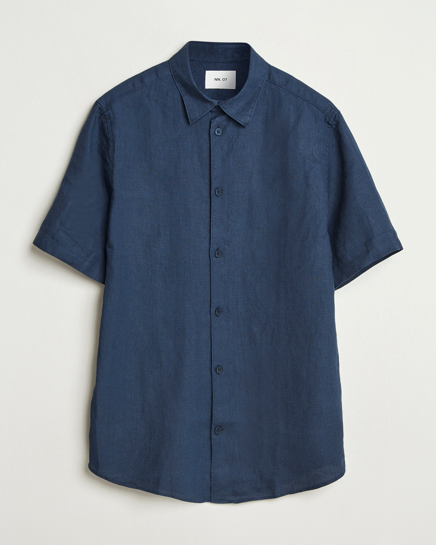 Herren | Hemden | NN07 | Enzo Linen Short Sleeve Shirt Navy Blue