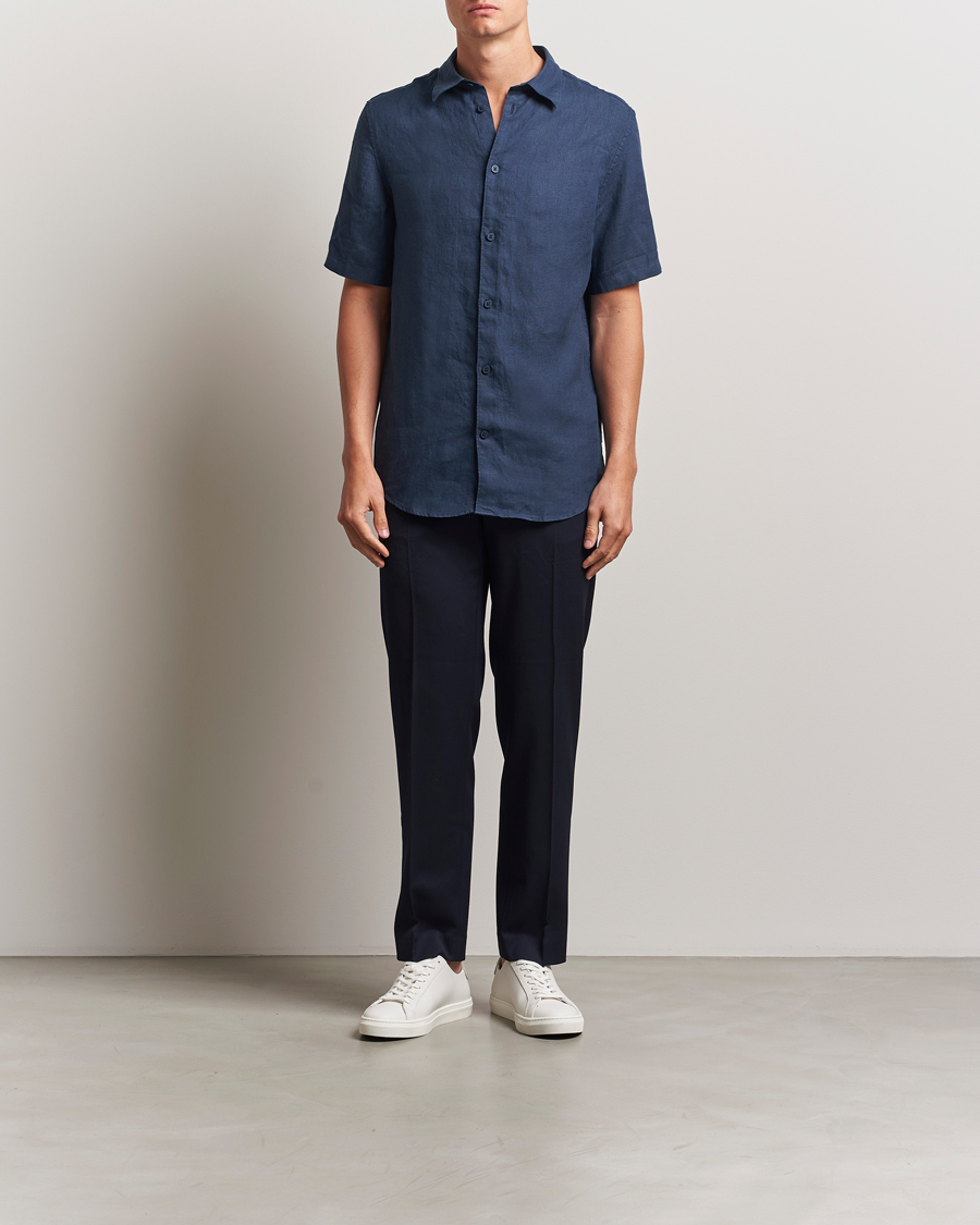 Herren | Hemden | NN07 | Enzo Linen Short Sleeve Shirt Navy Blue
