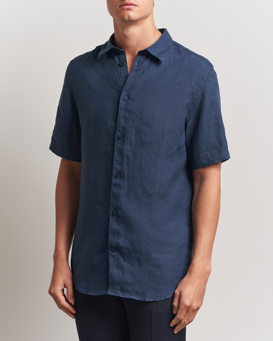 Herren | Hemden | NN07 | Enzo Linen Short Sleeve Shirt Navy Blue