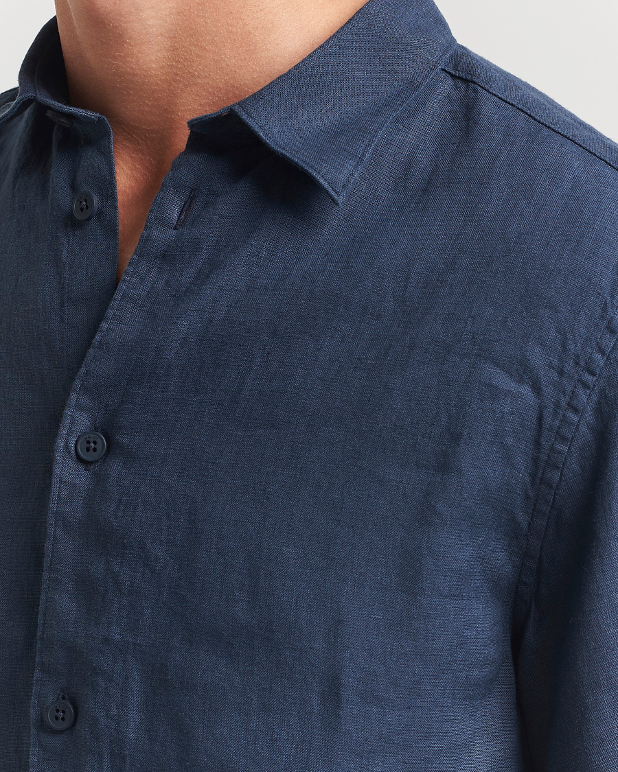 Herren | Hemden | NN07 | Enzo Linen Short Sleeve Shirt Navy Blue