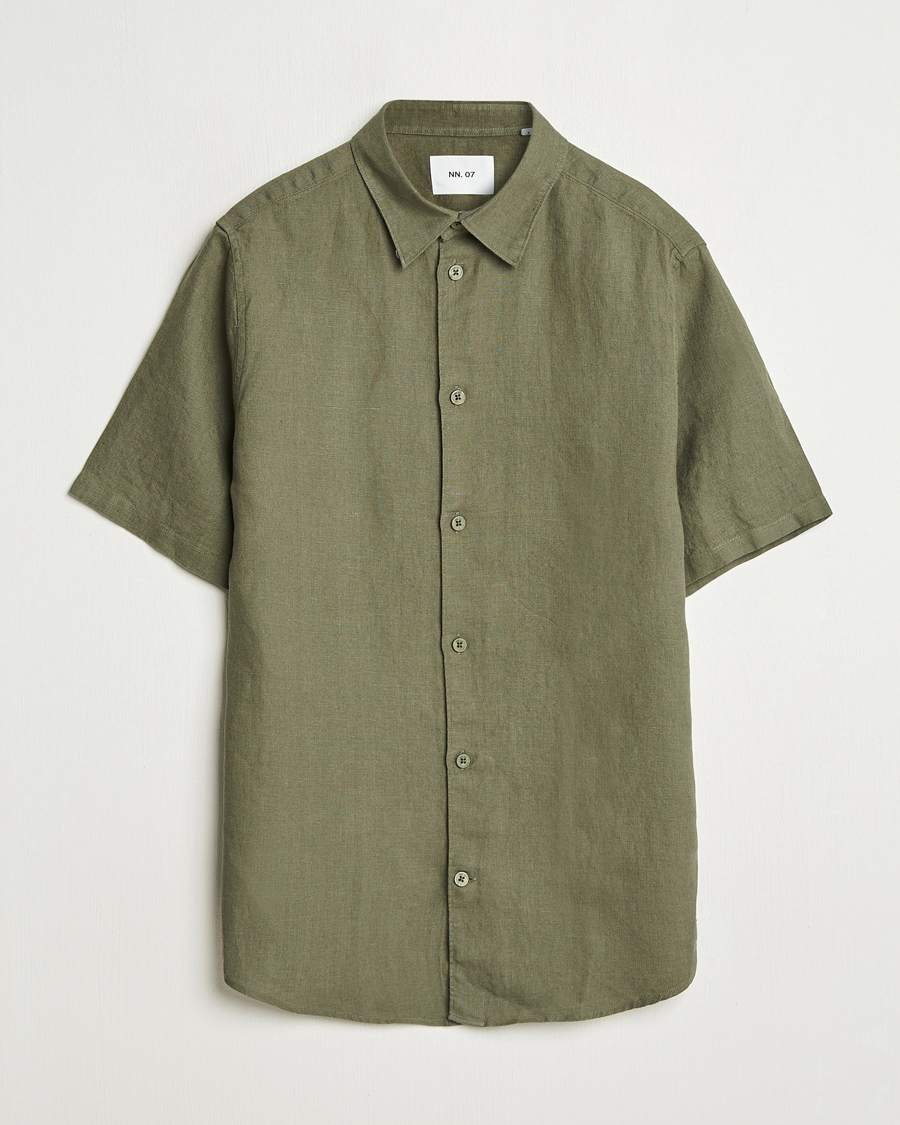 Herren | Hemden | NN07 | Enzo Linen Short Sleeve Shirt Capers Green