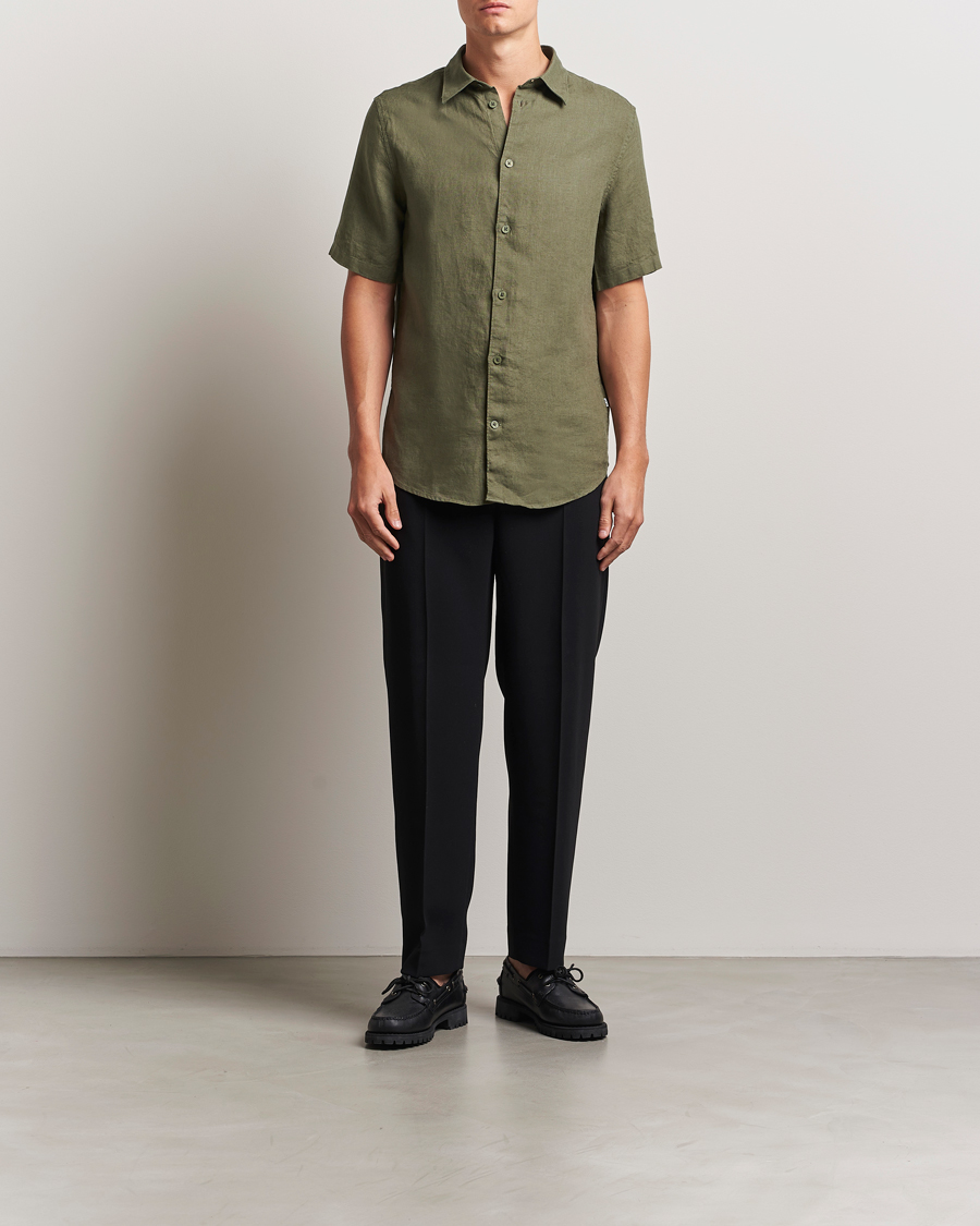 Herren | Hemden | NN07 | Enzo Linen Short Sleeve Shirt Capers Green