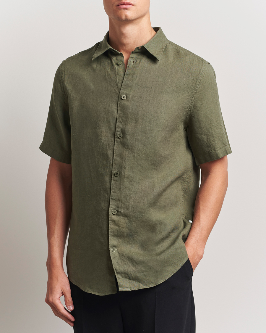Herren | Hemden | NN07 | Enzo Linen Short Sleeve Shirt Capers Green