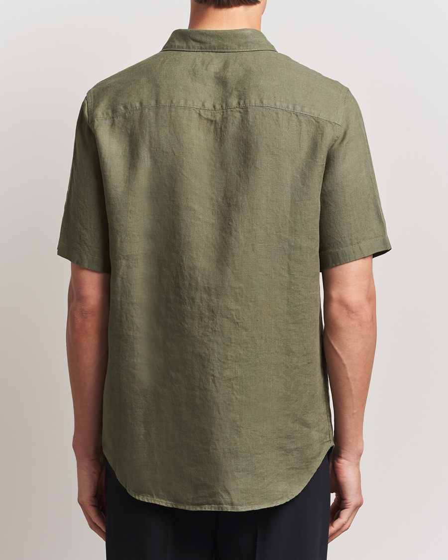 Herren | Hemden | NN07 | Enzo Linen Short Sleeve Shirt Capers Green