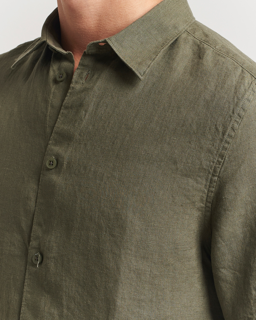 Herren | Hemden | NN07 | Enzo Linen Short Sleeve Shirt Capers Green