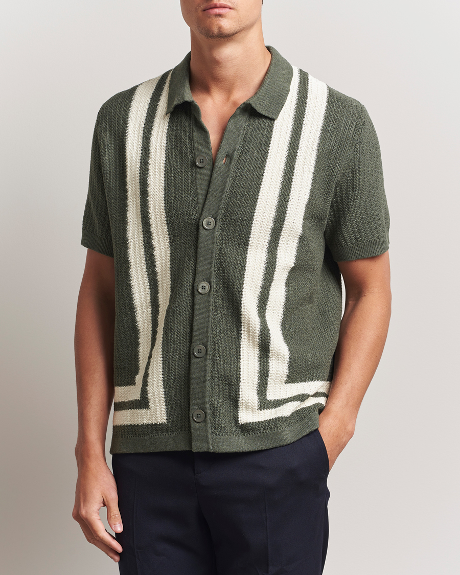 Herren | Hemden | NN07 | Ares Knitted Short Sleeve Shirt Croc Green
