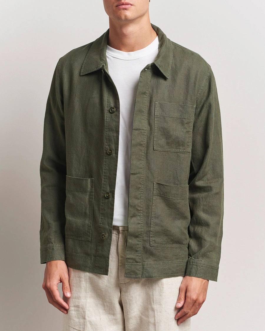 Herren | Hemden | NN07 | Olav Linen Overshirt Croc Green
