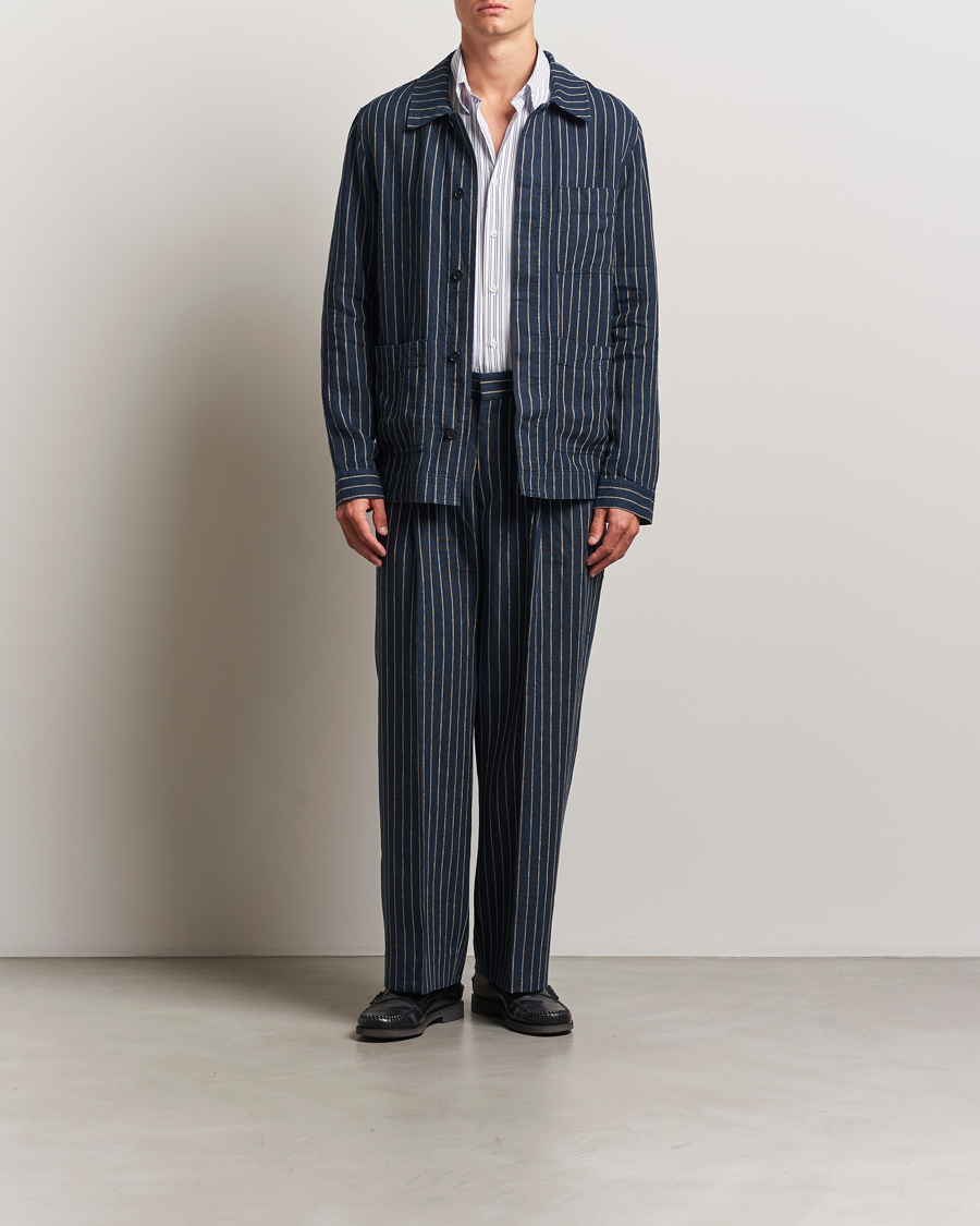 Herren | Hemden | NN07 | Olav Linen Pinstriped Overshirt Navy Blue