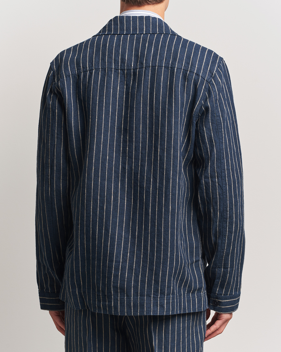 Herren | Hemden | NN07 | Olav Linen Pinstriped Overshirt Navy Blue