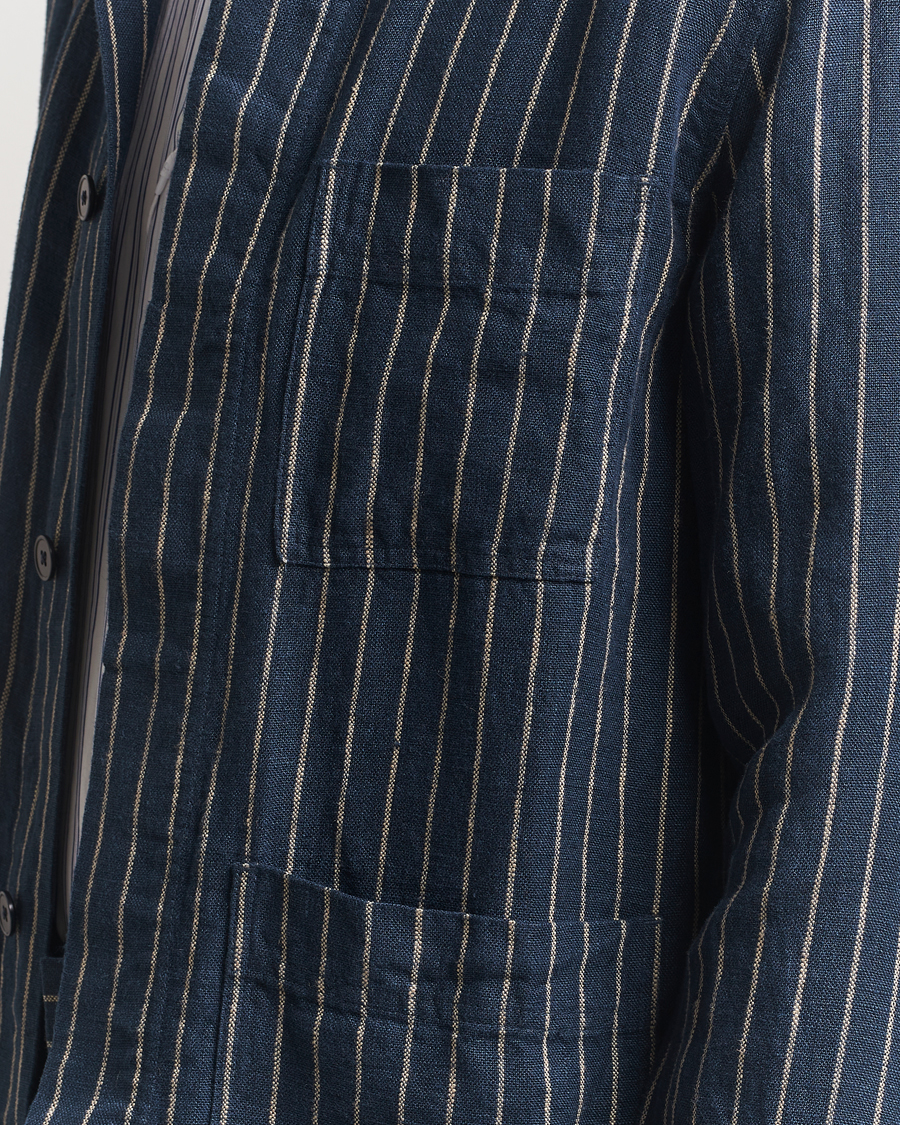 Herren | Hemden | NN07 | Olav Linen Pinstriped Overshirt Navy Blue