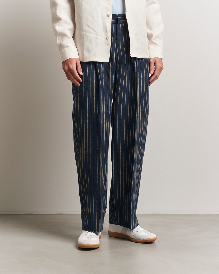 Herren | Hosen | NN07 | Kay Linen Pinstriped Trousers Navy Blue