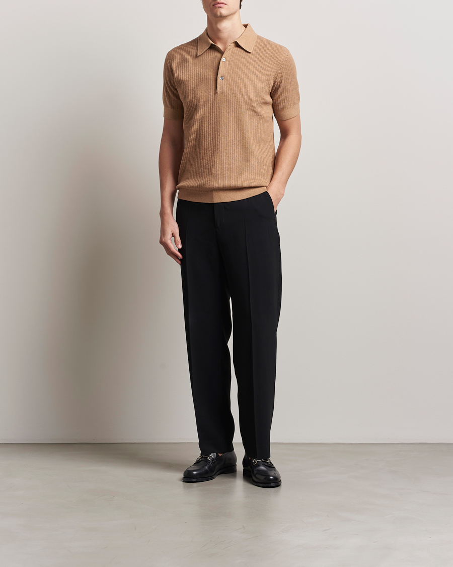 Herren | Pullover | A Day's March | Aspen Structure Short Sleeve Polo Camel