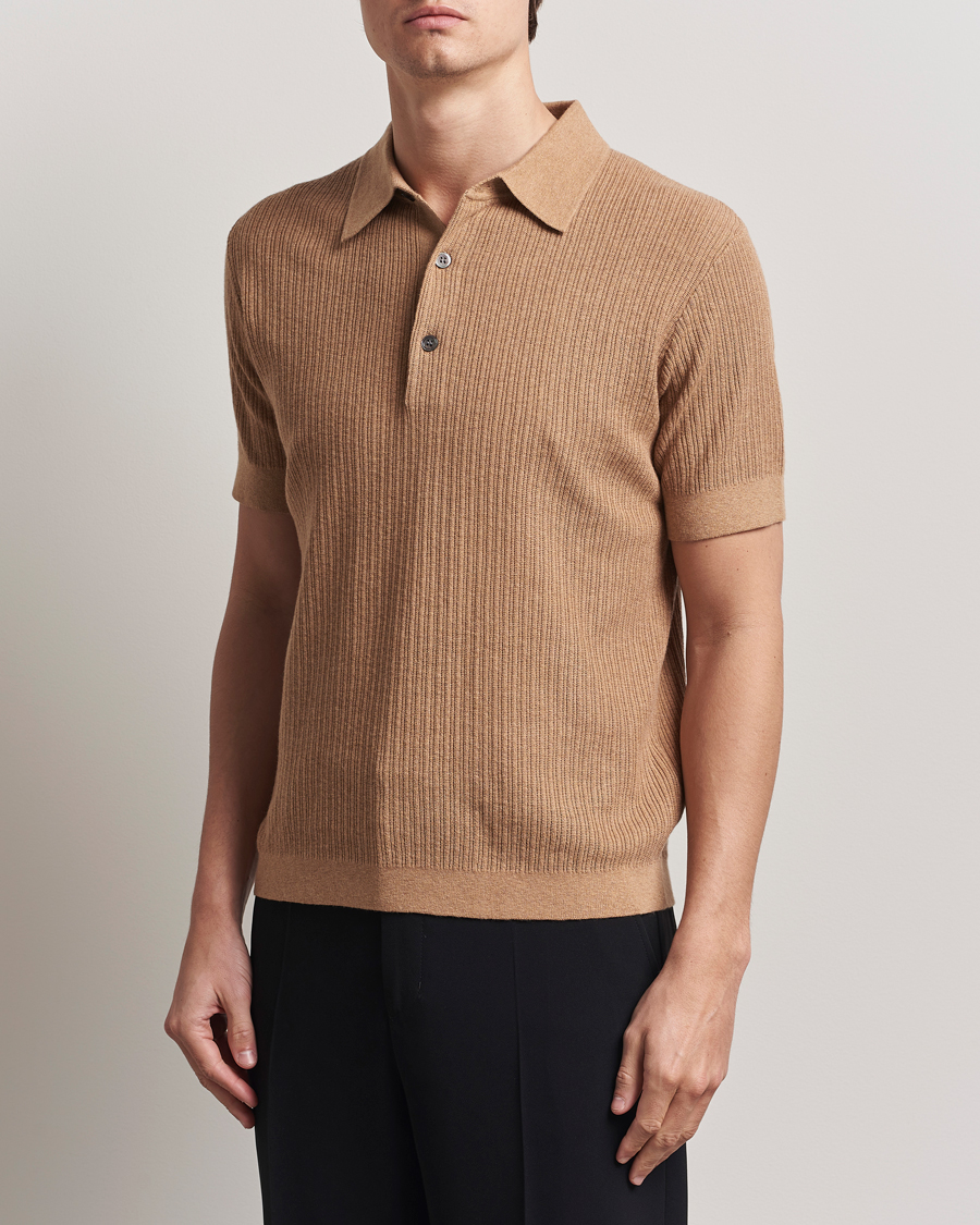 Herren | Pullover | A Day's March | Aspen Structure Short Sleeve Polo Camel