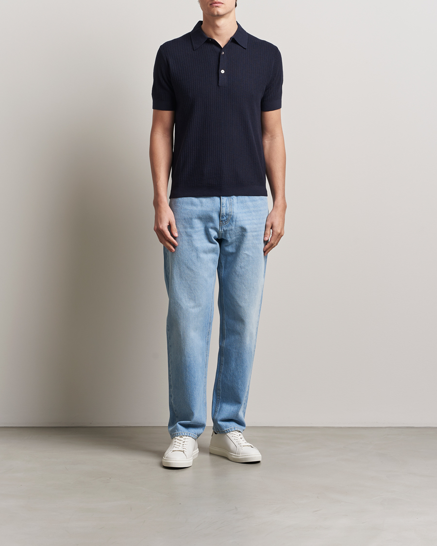 Herren | Pullover | A Day's March | Aspen Structure Short Sleeve Polo Navy