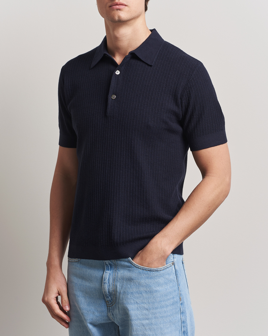 Herren | Pullover | A Day's March | Aspen Structure Short Sleeve Polo Navy