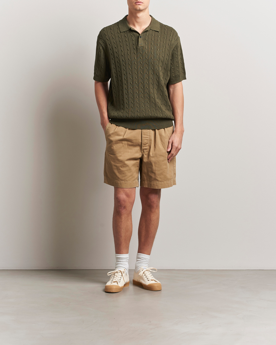 Herren | Poloshirts | BEAMS PLUS | Short Sleeve Cable Polo Olive