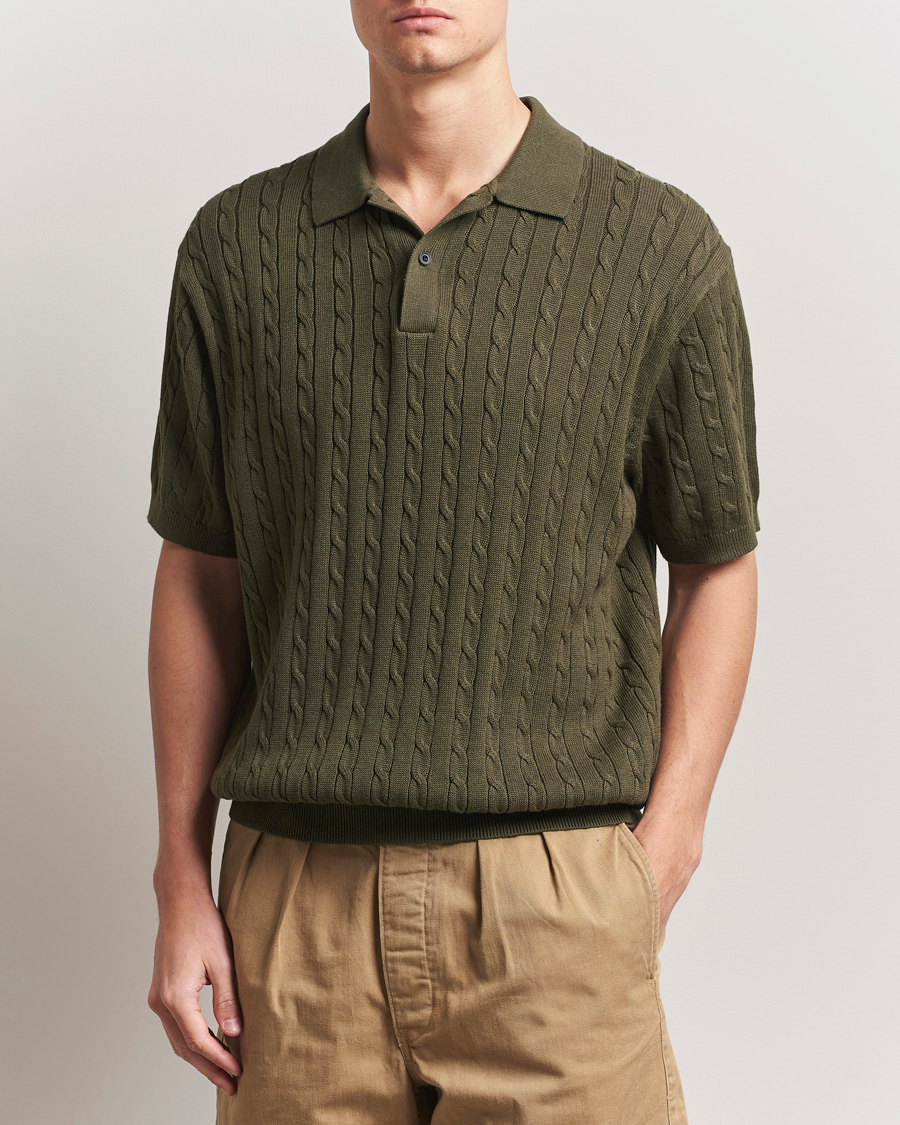 Herren | Poloshirts | BEAMS PLUS | Short Sleeve Cable Polo Olive