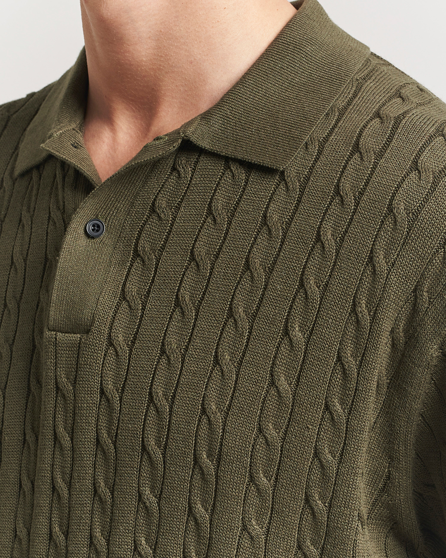 Herren | Poloshirts | BEAMS PLUS | Short Sleeve Cable Polo Olive