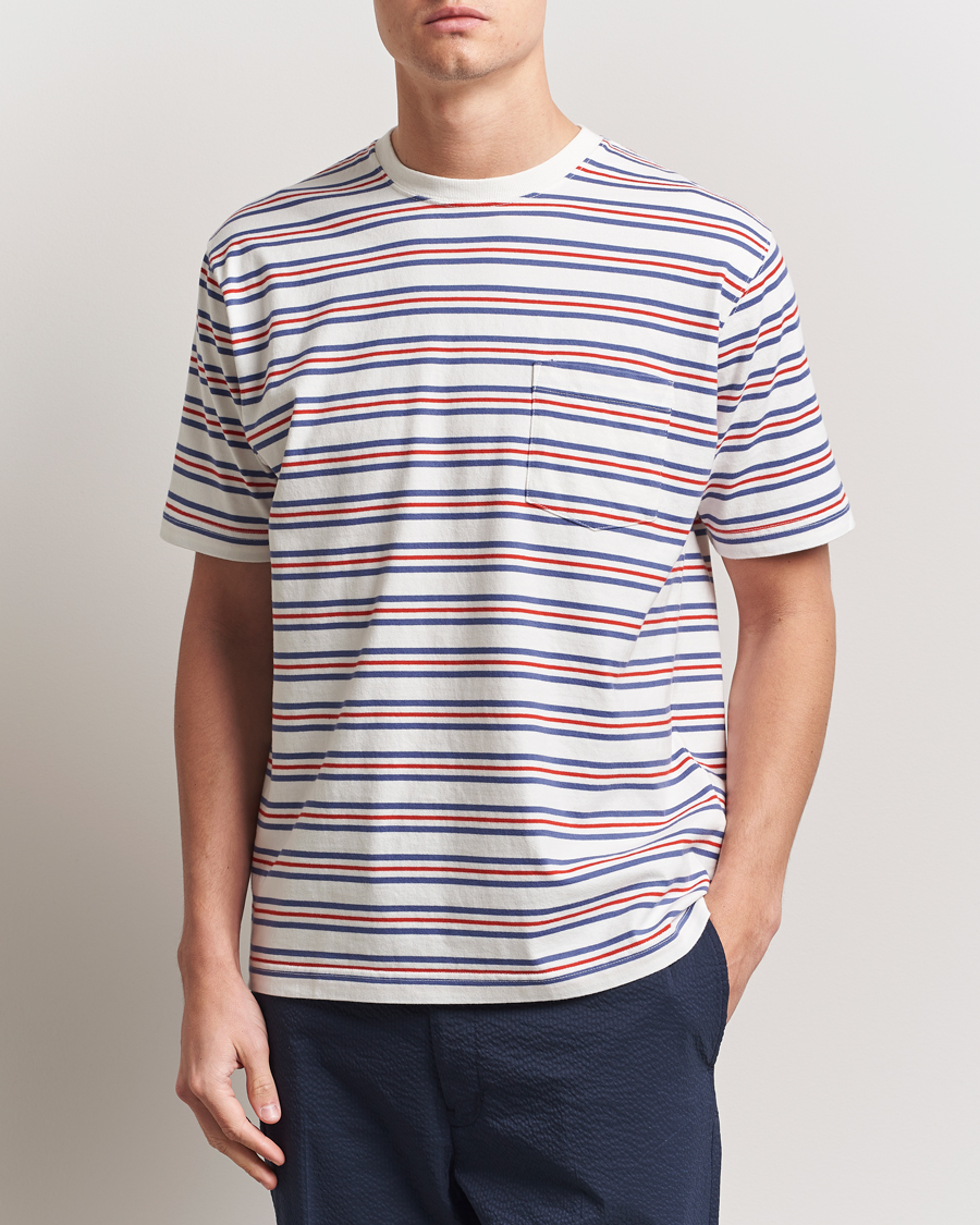 Herren | T-Shirts | BEAMS PLUS | Short Sleeve T-Shirt Blue/Red Stripe