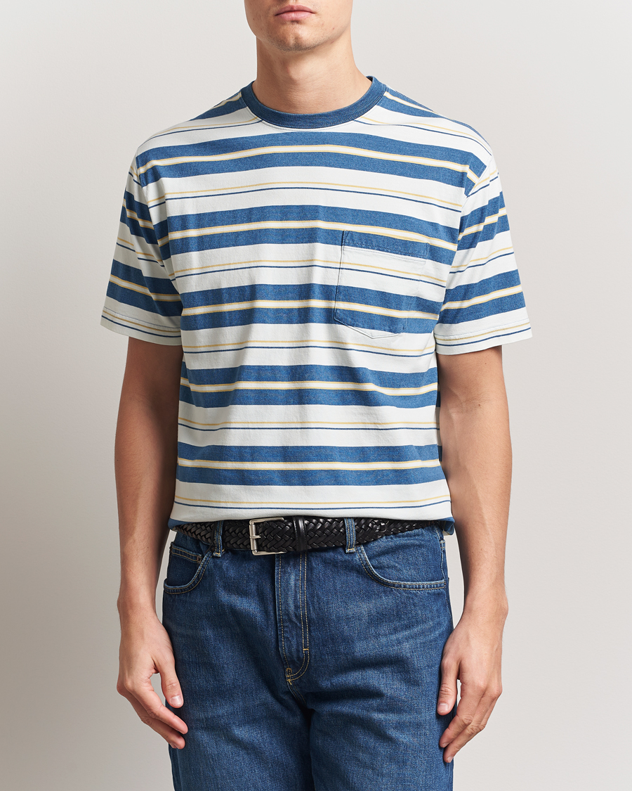 Herren | T-Shirts | BEAMS PLUS | Short Sleeve T-Shirt Blue Indigo Stripe
