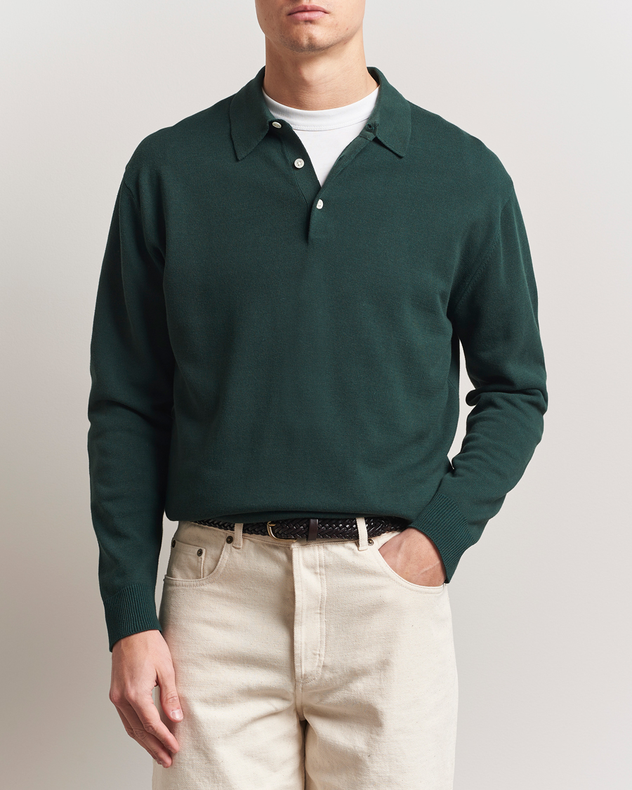 Herren | Pullover | BEAMS PLUS | Long Sleeve 12G Knit Polo Forest Green