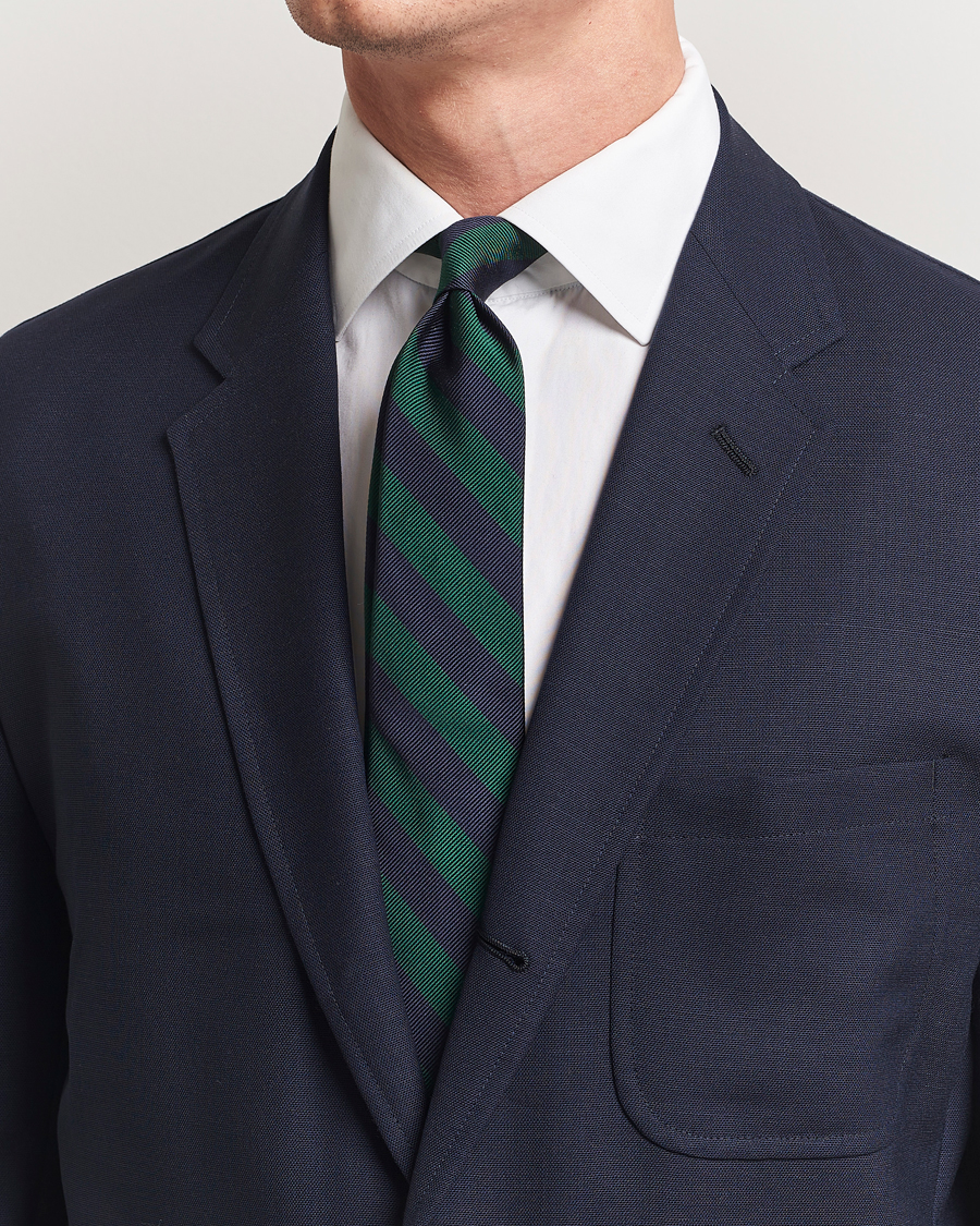Herren | Krawatten | Kamakura Shirts | Vintage Ivy Regimental Stripe Silk Tie Navy/Green