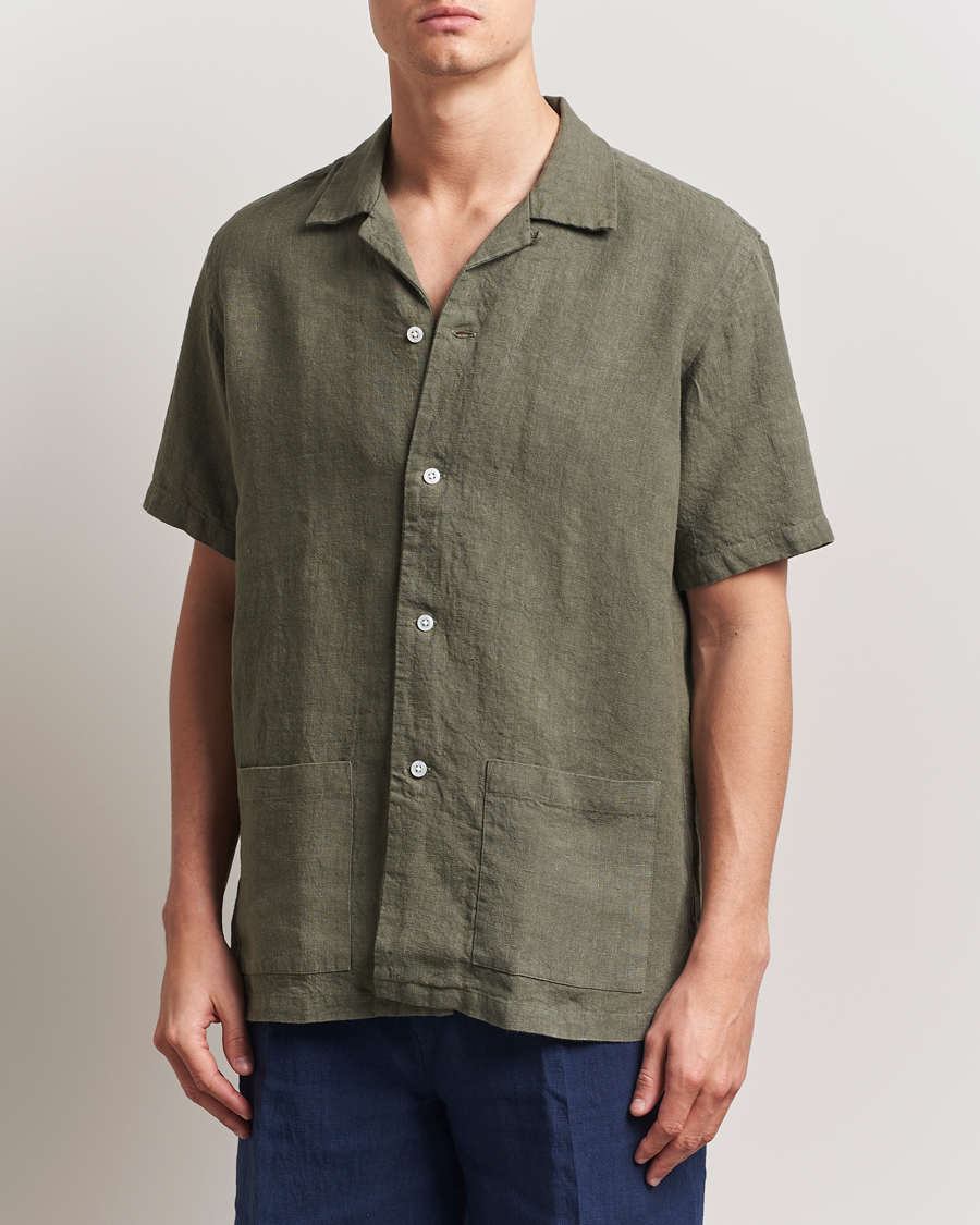 Herren | Hemden | Kamakura Shirts | Heavy Linen Beach Shirt Green