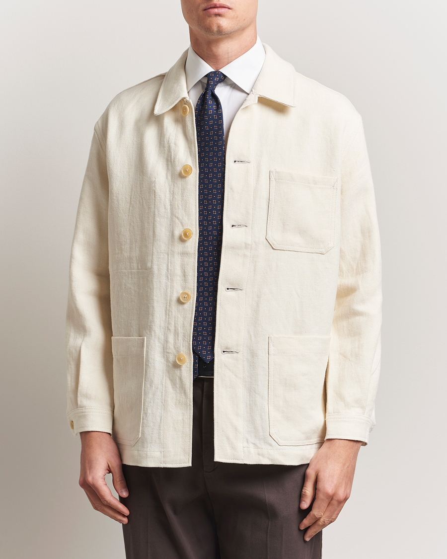 Herren | Jacken | Kamakura Shirts | Linen French Worker Jacket Off White
