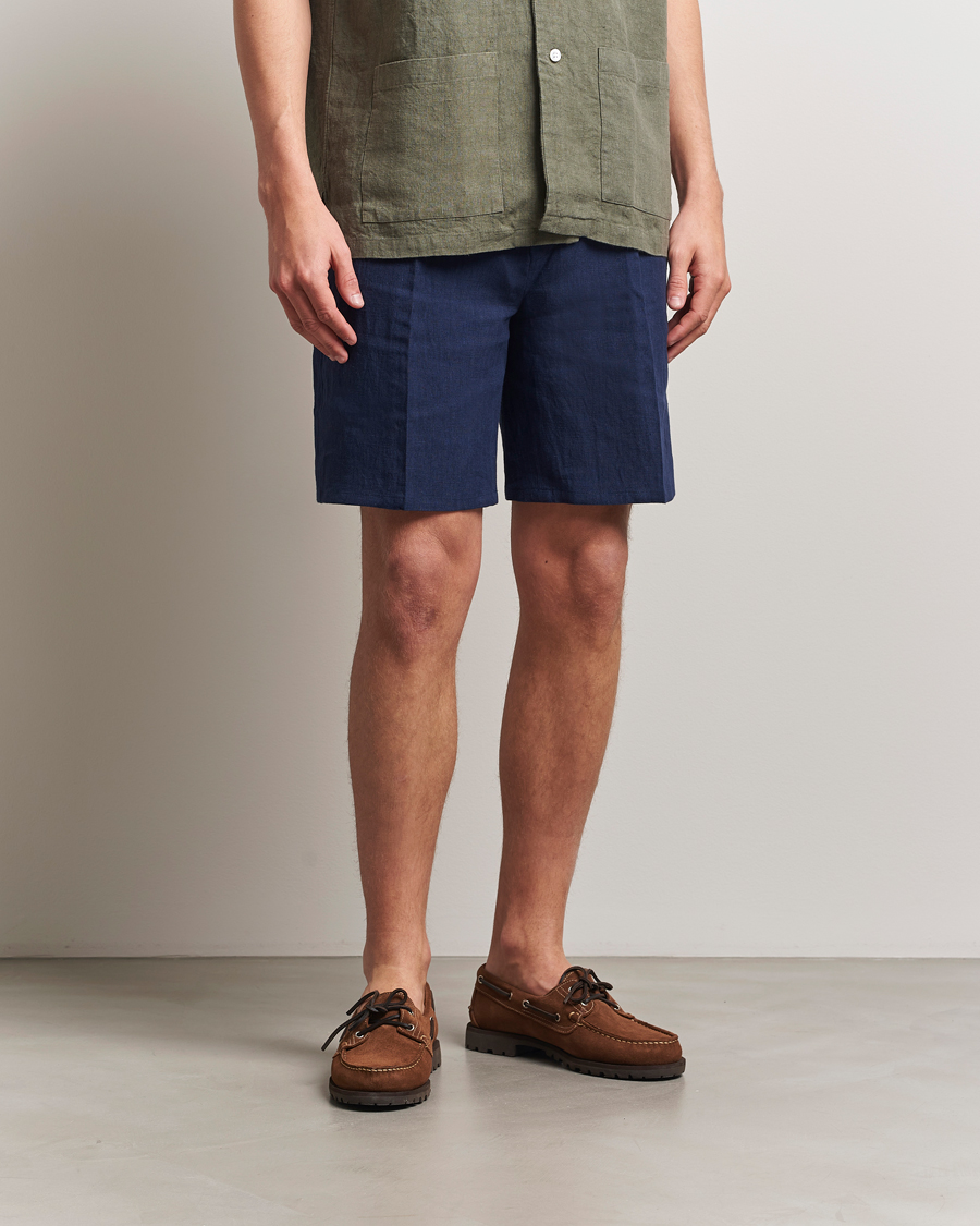Herren | Shorts | Kamakura Shirts | Pleated Linen Shorts Navy