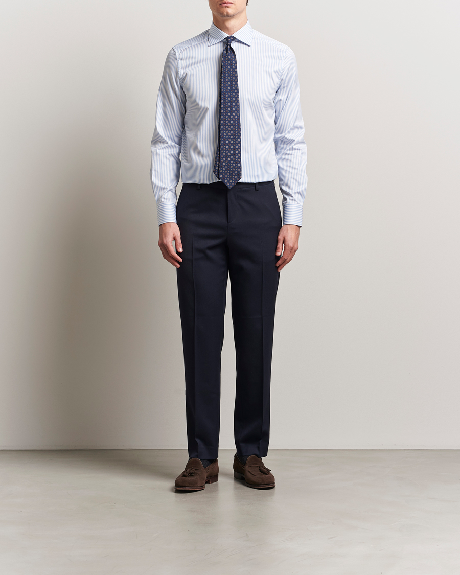 Herren | Hemden | Stenströms | 1899 Slim Striped Cotton Twill Shirt Blue/White